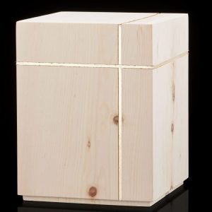 Cube Urn with Gold Cross - Pine - 6402.15Z